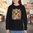 Bookworm Cute Highland Cow Reading Book Youth Long Sleeve Tee