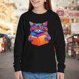 Cat Book Shirt Colorful Cat Reading Book Youth Long Sleeve Tee