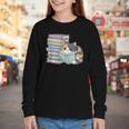 Cat On Books Pets Cats Reading Book Nerd Read Reader Bookcat Youth Long Sleeve Tee