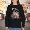 Coffee Cats And Books Cozy Calico Reader Love Cute Cat Youth Long Sleeve Tee