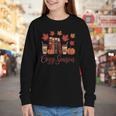 Cozy Season Autumn Leaves Books Pumpkins Fall Halloween Youth Long Sleeve Tee