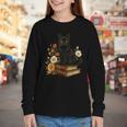 Cute Cat Book Flowers Youth Long Sleeve Tee Cute Cat Book Flowers Youth Long Sleeve Tee
