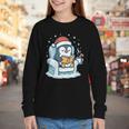 Cute Christmas Penguin Reading Book Cozy Winter Holiday Art Youth Long Sleeve Tee