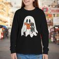 Cute Ghost Cat Reading Book Spooky Season Halloween Costume Youth Long Sleeve Tee