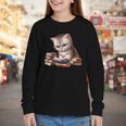 Cute Kitten Bookworm Adorable Cat With Glasses Reading Book Youth Long Sleeve Tee