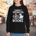 Easily Distracted By Cats And Books Cute Cat And Book Lovers Youth Long Sleeve Tee