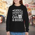 Easily Distracted By Cats And Books Reading Apparel Youth Long Sleeve Tee