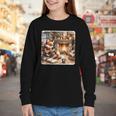 Fox Reads By Fireplace In Cabin Rustic Book Cozy Cup Tea Youth Long Sleeve Tee