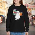 Ghost Reading Books Halloween Library Youth Long Sleeve Tee