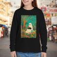 Groovy Ghost Reading Book Cat Halloween Ghost Teacher Youth Long Sleeve Tee