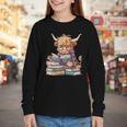 Highland Cow Reading Book Librarian Library Youth Long Sleeve Tee