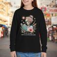 Just A Girl Who Loves Books Messy Bun Book Skeleton Bookworm Youth Long Sleeve Tee