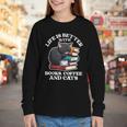 Life Is Better With Books Cats & Coffee Librarian Book Lover Youth Long Sleeve Tee