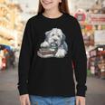 Old English Sheepdog Books Reading Dog Breed Graphic Youth Long Sleeve Tee