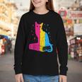 Pansexual Pride Celestial Cat Sitting Book LGBTQ Pan Colors Men Women Youth Long Sleeve Tee