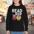 Pig Elephant Reading Cute Book Lover Bookworm Boys Girls Kid Youth Long Sleeve Tee