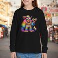 Rainbow Pride Bigfoot Reading Book With Heart Glasses Youth Long Sleeve Tee