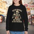 Read Books Be Kind Stay Weird Skeleton Reading Coffee Goth Youth Long Sleeve Tee