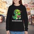 Readasaurus Reading Dinosaur Book Reader Bookworm Youth Long Sleeve Tee Readasaurus Reading Dinosaur Book Reader Bookworm Youth Long Sleeve Tee