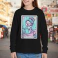 The Reader Retro Reading Skeleton Books Flowers Tarot Card Youth Long Sleeve Tee