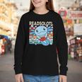Readsolotl Blue Kawaii Axolotl Book Lover Reading Retro Youth Long Sleeve Tee