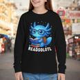 Readsolotl Blue Kawaii Axolotl Book Lover Reading Youth Long Sleeve Tee Readsolotl Blue Kawaii Axolotl Book Lover Reading Youth Long Sleeve Tee