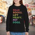 Retro Read Books Lift Heavy Pet Dogs Gym Book Lover Youth Long Sleeve Tee