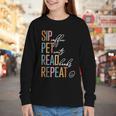 Sip Coffee Pet Cats Read Books Repeat Book Cat Lover Youth Long Sleeve Tee