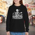 Skeleton Reading Book Floral Dark For Book Lovers Youth Long Sleeve Tee