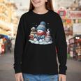 Snowman Reading Books Lovers Librarian Bookworm Christmas Youth Long Sleeve Tee