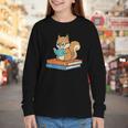 Squirrel Reading Book Glasses Bookworm Librarian Youth Long Sleeve Tee