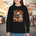 Vintage Autumn Books Coffee Pumpkin Fall Reading Youth Long Sleeve Tee