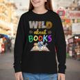 Wild About Reading Books Reader Bookworm Animals Book Lover Youth Long Sleeve Tee