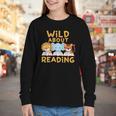Wild About Reading Cute Animal Book Lover Kids Youth Long Sleeve Tee