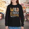 Wild About Reading Lover Bookworm Library Teacher Zoo Animal Youth Long Sleeve Tee