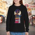Woman And Books Stack Afro Girl Reading Lover Youth Long Sleeve Tee