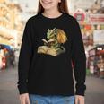 Women's Dragon Bookworm Reading Book Graphic Youth Long Sleeve Tee Women's Dragon Bookworm Reading Book Graphic Youth Long Sleeve Tee