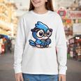 Adorable Book Lover Blue Jay With Reading Glasses Cute Raglan Baseball Tee Youth Long Sleeve Tee