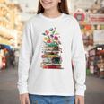 Book Stack With Flowers Reading Lover Bookish Youth Long Sleeve Tee