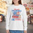 Books Fireworks And Freedom 4th Of July Book Lover Youth Long Sleeve Tee