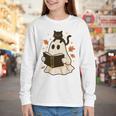 Books Ghost Reading Book Halloween Library Cat Fall Youth Long Sleeve Tee