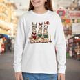 Christmas Three Llamas Reading Reading Books Llama Lover Youth Long Sleeve Tee