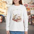 Coffee Cats & Books Cute Cat Book Lover Reading Youth Long Sleeve Tee
