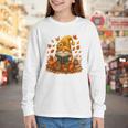 Cute Autumn Gnome Reading Pumpkin Book Lover Youth Long Sleeve Tee