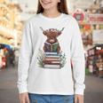 Cute Highland Cow With Book Floral Bookworm Librarian Book Youth Long Sleeve Tee Cute Highland Cow With Book Floral Bookworm Librarian Book Youth Long Sleeve Tee