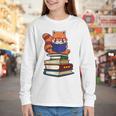 Cute Kawaii Kids Reading Books Glasses Red Panda Lover Youth Long Sleeve Tee