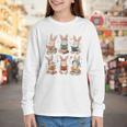 Cute Teacher Bunny Rabbit Reading Easter Bunnies Book Lovers Youth Long Sleeve Tee