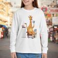 Giraffe Reading Tea Books Coffee Book Lover Graphic Youth Long Sleeve Tee