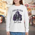 Good Girls Read Bad Books Sarcastic Skeleton Goth Skull Youth Long Sleeve Tee