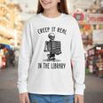 Halloween Skeleton Pun Book Lover Library Joke Youth Long Sleeve Tee